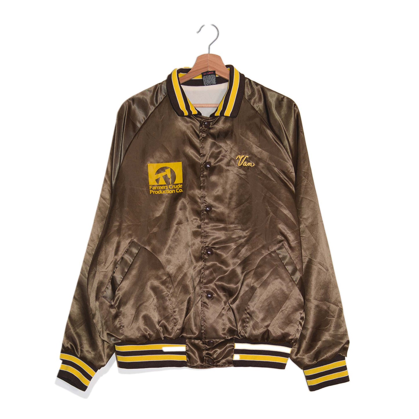 Varsity Jacket Vintage Farmers Crude Production Co. Marrone Giallo – XL